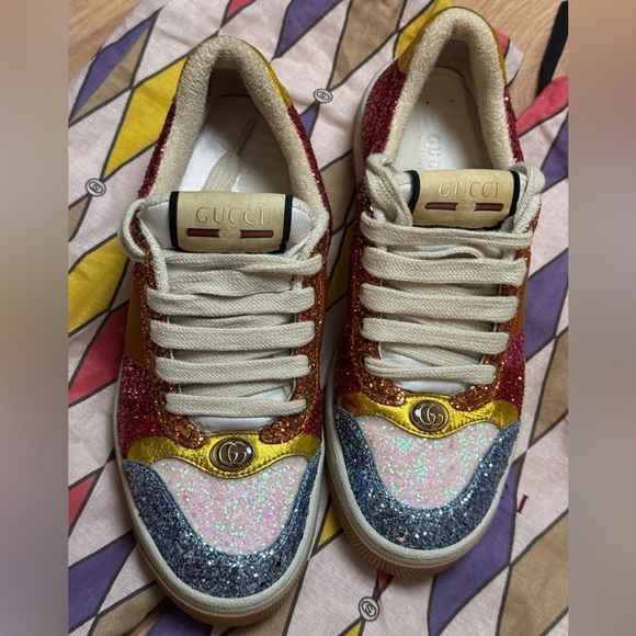 GUCCI Lovelight Screener Glitter Pink Sneakers Size 37 w/ Dust Bags VGUC - Picture 6 of 16